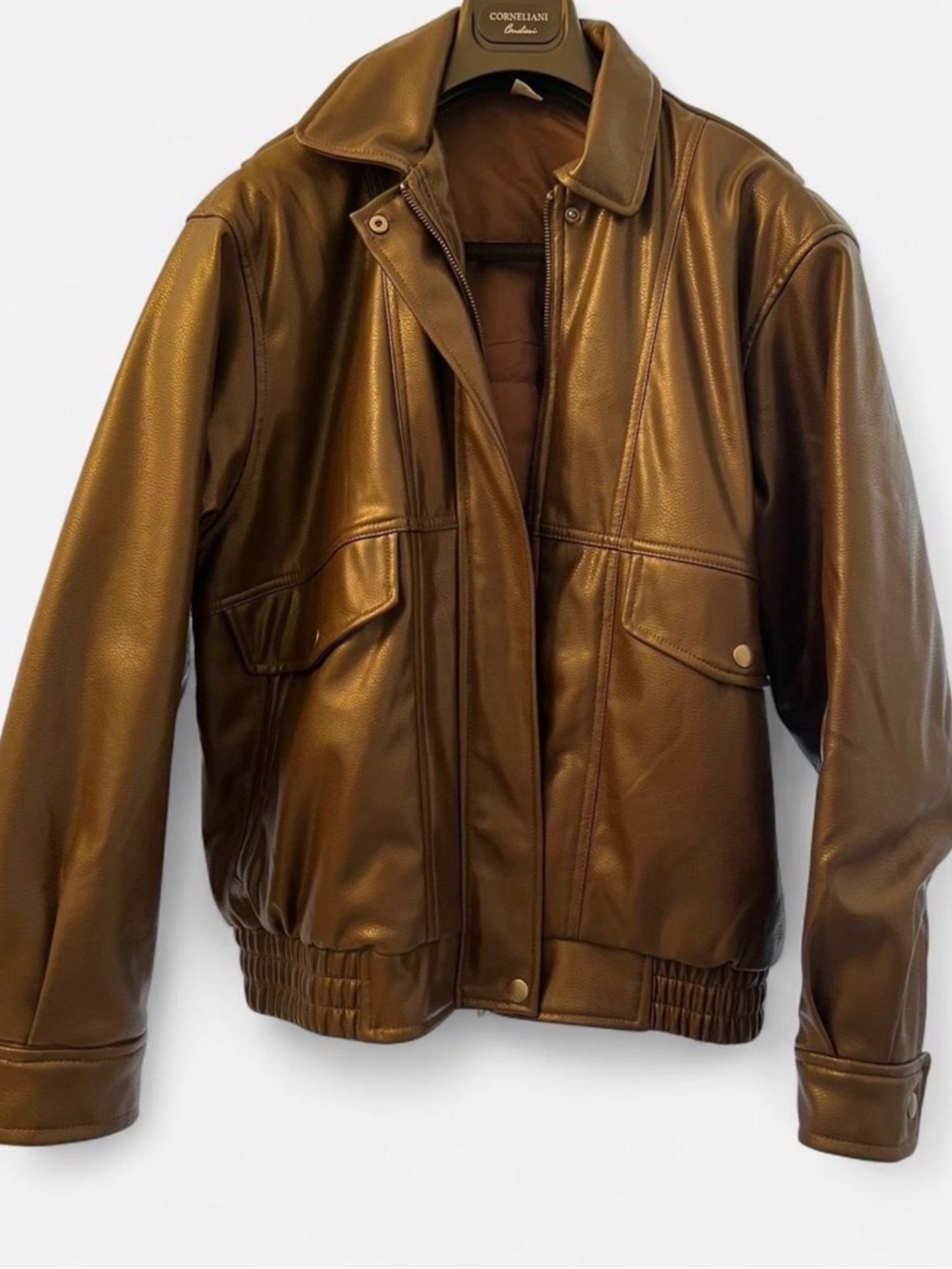 H&M Women's Dark Brown Faux Leather Bomber Jacket - Picture 2 of 6